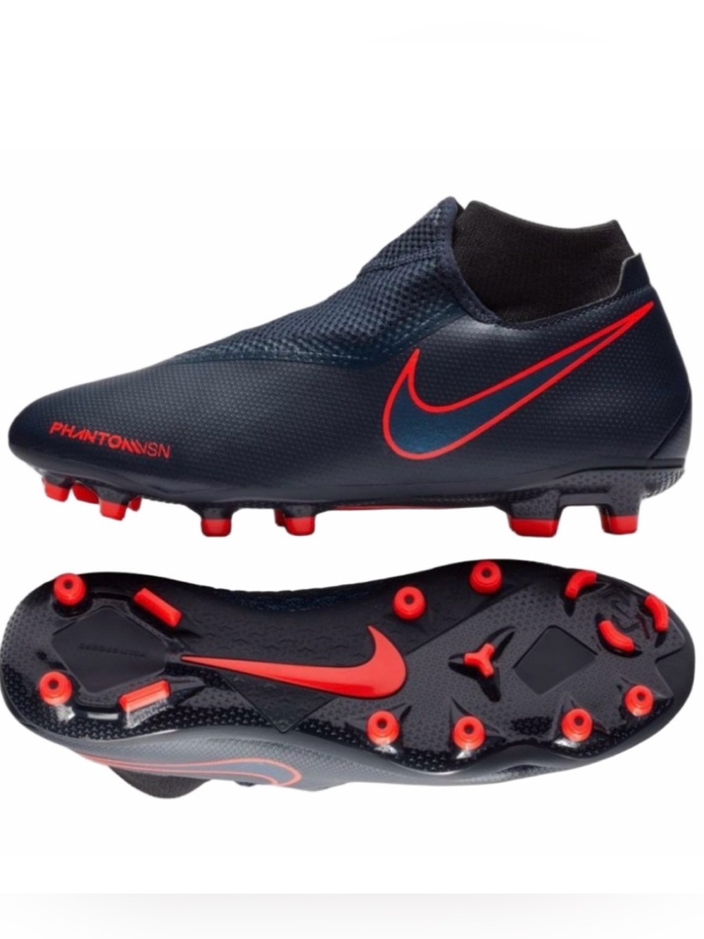 Nike Phantom VSN Acandemy DF FG Navy Blue Red Cleats Youth Size 4 Outdoors